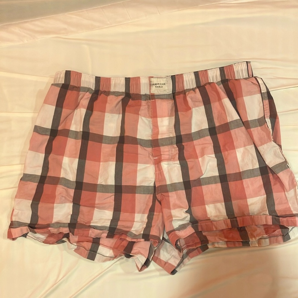 American Eagle Outfitters Pink and Gray Plaid Boxers